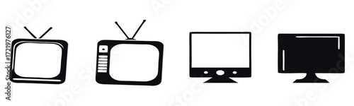 Vector art of a collection of television icons showcasing the evolution of tv technology 