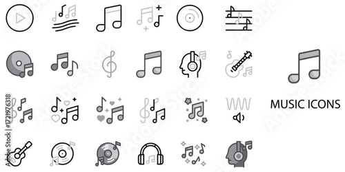 Music simple concept 24 Grew color icons set .Vector illustration.