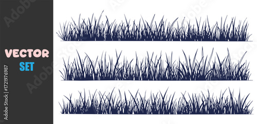 Three horizontal rows of stylized dark blue grass silhouettes