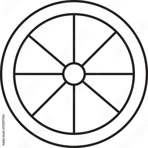 Circular Design Element Eight-Spoke Wheel Graphic, Vector Illustration, Simple Geometry, Line Art, EPS