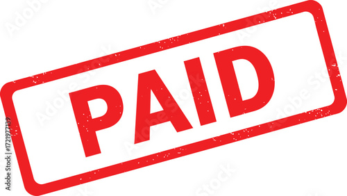 Red rectangular stamp with bold red paid text for financial transaction confirmation isolated on transparent background