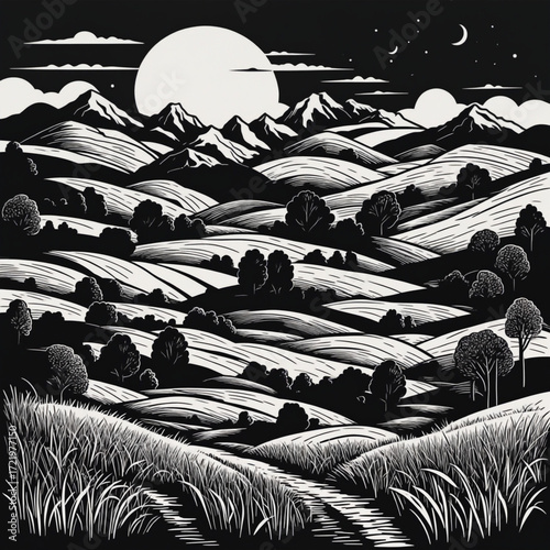 Beautiful greyscale Landscape of desert mountains