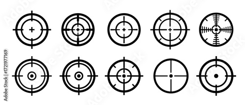 Target icon set. Target destination icon set. Focus target vector isolated icons on white background. Vector illustration