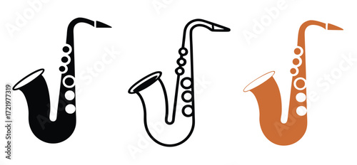 Three Saxophone Silhouettes in Varied Brown Tones on White Background 
