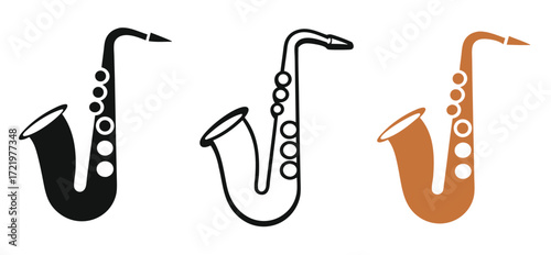 Three Saxophone Silhouettes in Varied Brown Tones on White Background 

