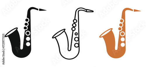 Three Saxophone Silhouettes in Varied Brown Tones on White Background 
