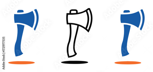 Bold, modern axe icons in blue and black outline, perfect for construction, lumber, or DIY projects seeking powerful visual representation. 
