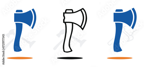 Bold, modern axe icons in blue and black outline, perfect for construction, lumber, or DIY projects seeking powerful visual representation. 
