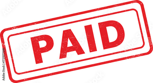 Red rectangle stamp clearly marked paid in bold red letters for business transactions isolated on transparent background