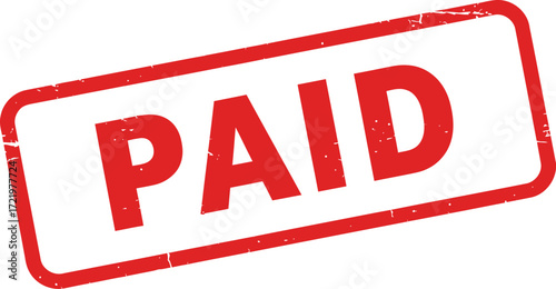 Rectangular red stamp impression clearly marking documents as paid isolated on transparent background