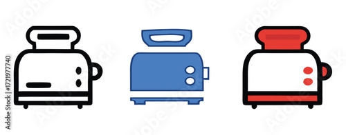 Retro toaster icon black, orang, blue and white kitchen appliance breakfast food toast two slice 