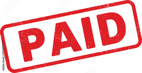 Red 'paid' stamp graphic for business transactions and payment confirmation accents isolated on transparent background
