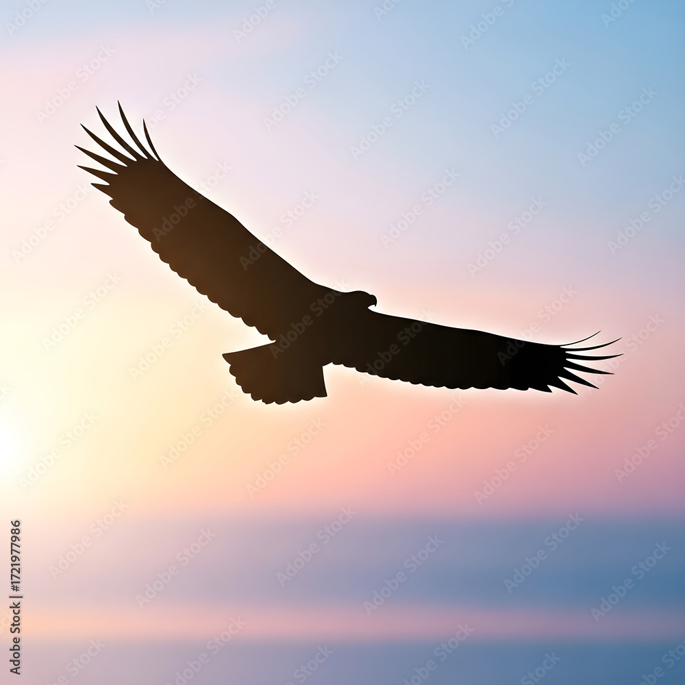 Naklejka premium Eagle flying against colorful sunset sky 