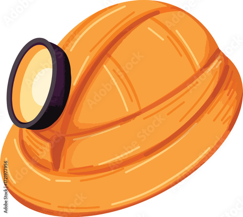 Orange hard hat with a headlamp