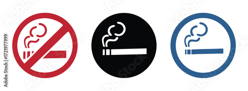 No smoking no vaping and smoking area sign set. Forbidden sign icon isolated on white background vector illustration.  
