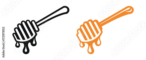 Honey Dipper with Dripping Honey, Outline Icon, vector illustration 
