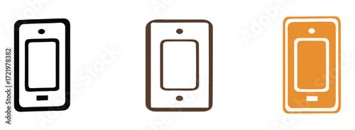 Modern smartphone icons in black, brown, and orange offer versatile digital communication and technology design elements for app interfaces and branding projects.