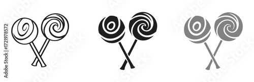 black and white lollipop with spiral design on white background in simple vector graphic 
