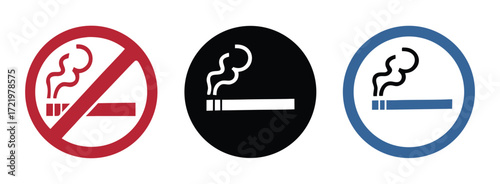 No smoking no vaping and smoking area sign set. Forbidden sign icon isolated on white background vector illustration.  
