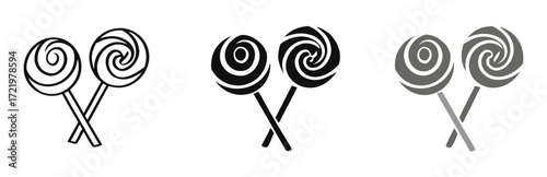 black and white lollipop with spiral design on white background in simple vector graphic 
