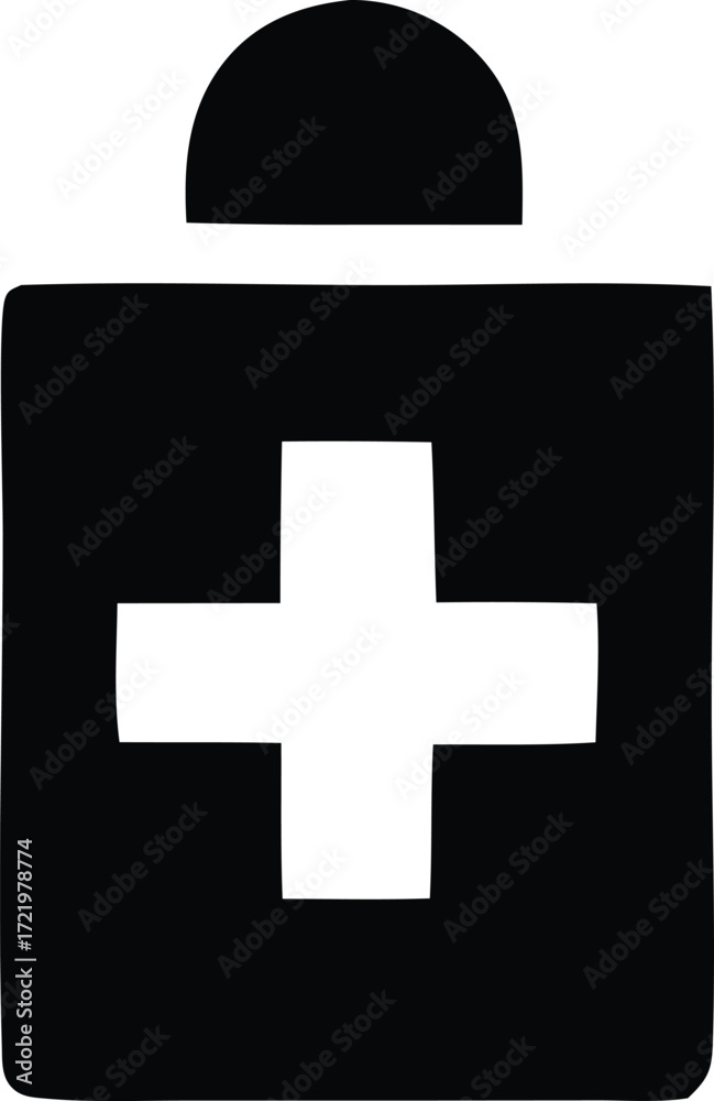 Obraz premium Simple black and white medical first aid kit symbol icon for healthcare emergency medical assistance and health services