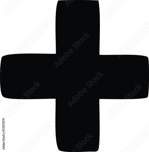 Simple bold black plus sign symbol graphic design element represents addition or positive concept
