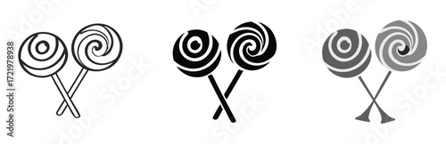black and white lollipop with spiral design on white background in simple vector graphic 
