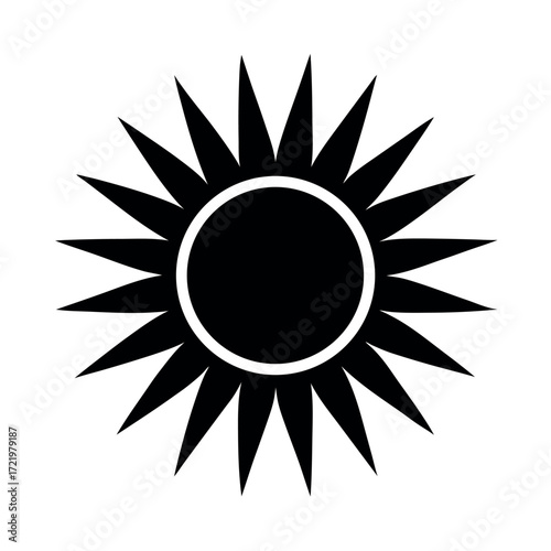 Minimal Flat Sun Thick Black Circle Vector Illustration