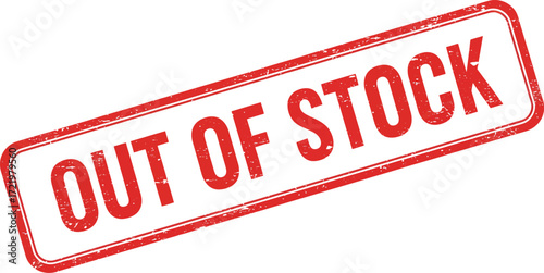 Red out of stock rubber stamp graphic isolated for retail and business inventory management isolated on transparent background