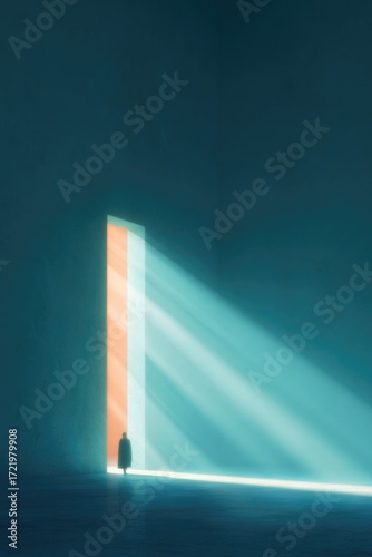 Wallpaper Mural Mysterious door emits vibrant light, casting ethereal shadows on Torontodigital.ca