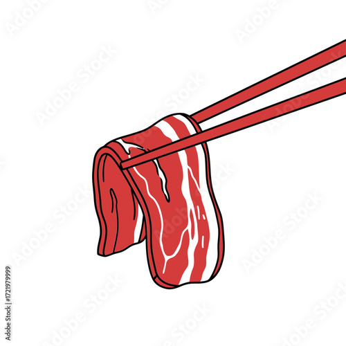 Vector art of raw meat slices held by chopsticks