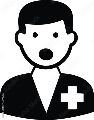 Surprised doctor medical icon graphic representation of shocked physician with open mouth and medical cross symbol