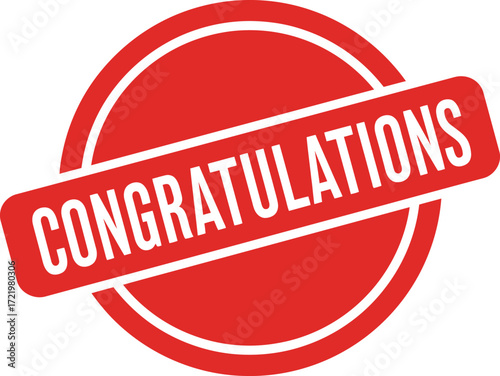 Red stamp with congratulations message celebrate achievement and success isolated on transparent background