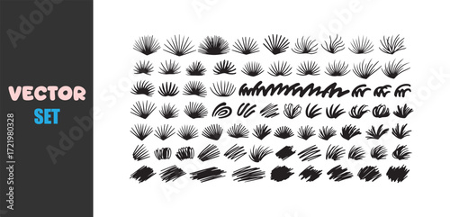 Collection of black hand drawn abstract brush strokes and scribbles