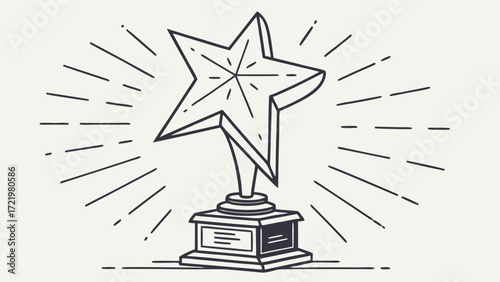A star shaped trophy with a stand and a blank plate emitting light on a white background illustration