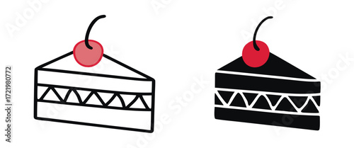 Check this handy glyph style icon of cake slice with cherry topping 