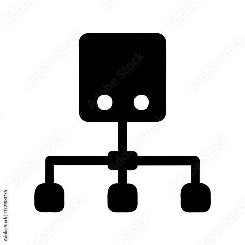 Hierarchical organizational chart in black on white background, multiple connections