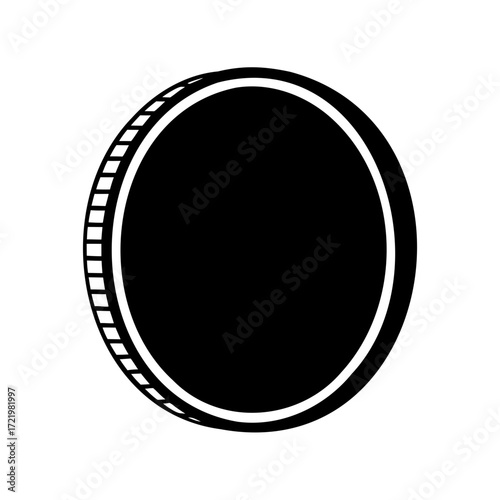 Isolated black and white coin illustration with ridged edge design detail