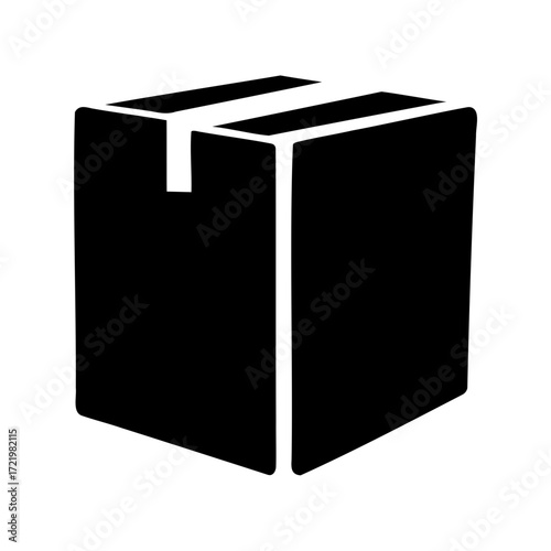 Black silhouette of a closed cardboard box on a white background