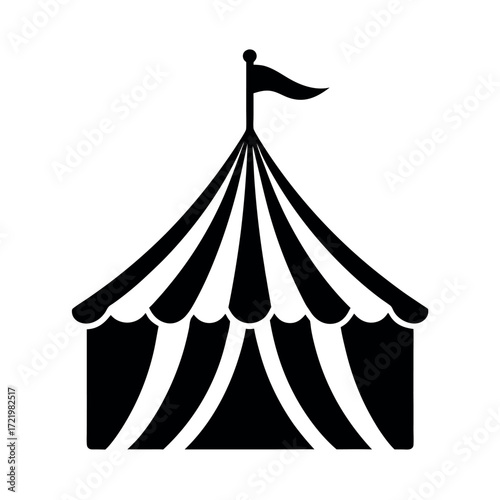 Minimal Glyph Circus Big Top Tent with Flag Vector Illustration