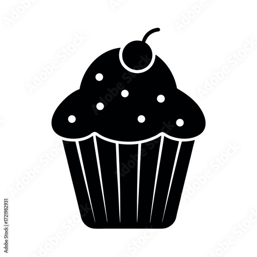 Minimal Glyph Cupcake with Frosting and Sprinkles Vector Illustration
