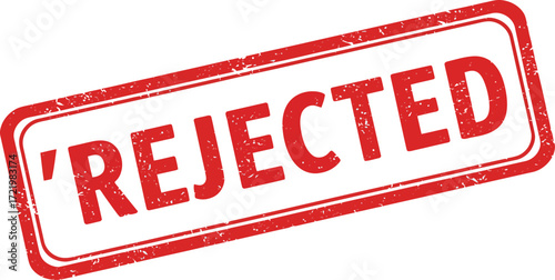 Red rejected stamp graphic symbolizing denial of approval or application documents isolated on transparent background