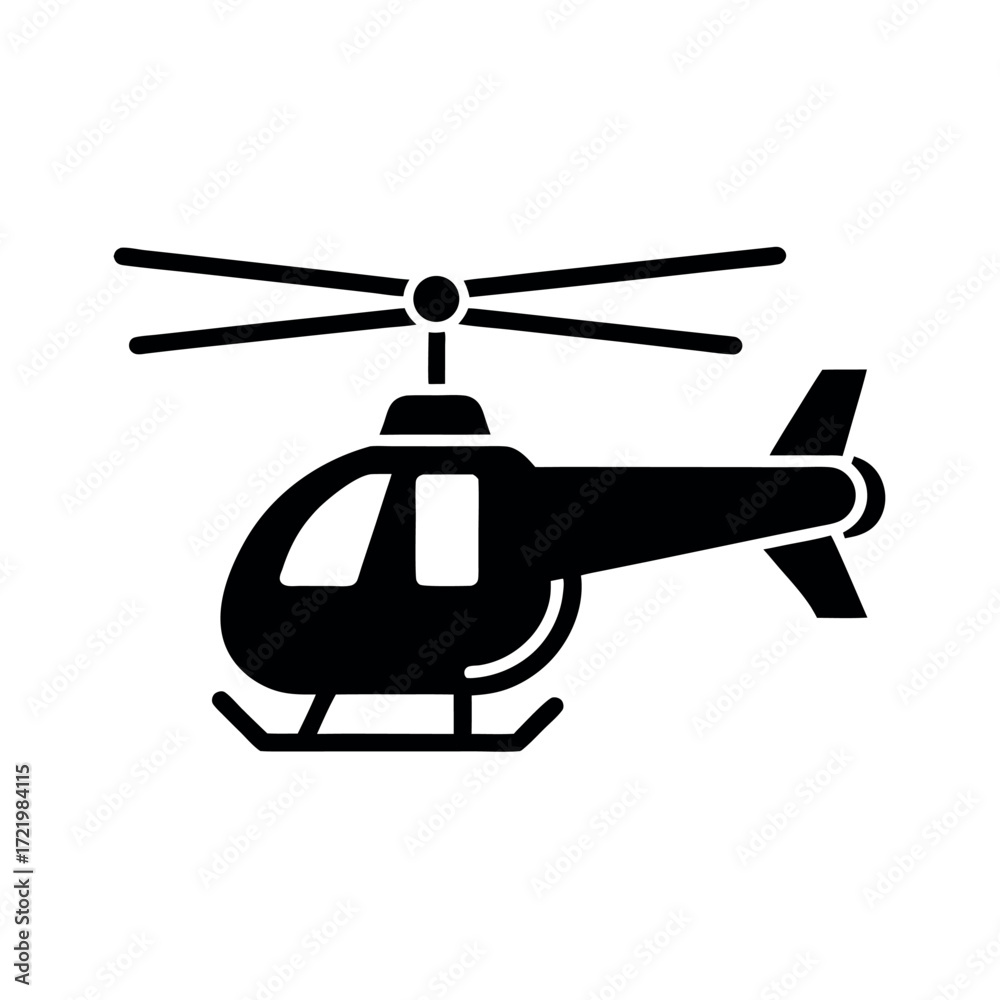 Obraz premium Minimal Glyph Helicopter with Rotor and Landing Skids Vector Illustration