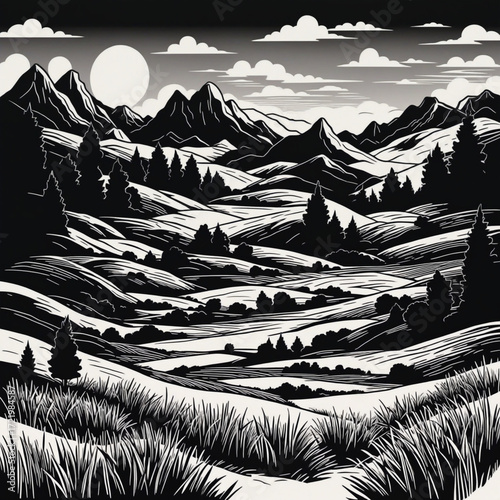 Beautiful greyscale Landscape of desert mountains