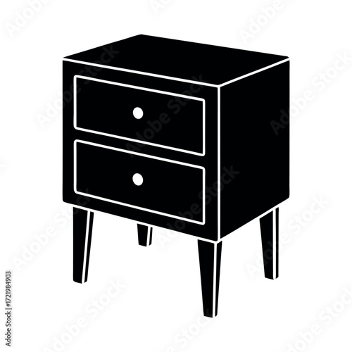 Minimal Glyph Nightstand Bedside Table with Two Drawers Vector Illustration