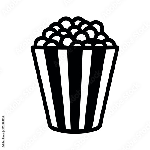 Minimal Glyph Popcorn Bucket Filled with Popcorn Vector Illustration
