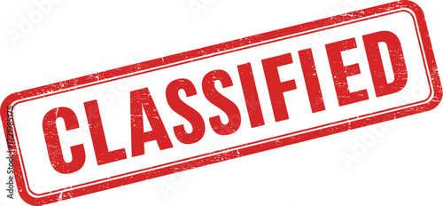 Official classified stamp red and white grunge rubber stamp for secure document labeling isolated on transparent background