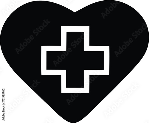 Heart with medical cross symbol for healthcare and charity concepts simple graphic design