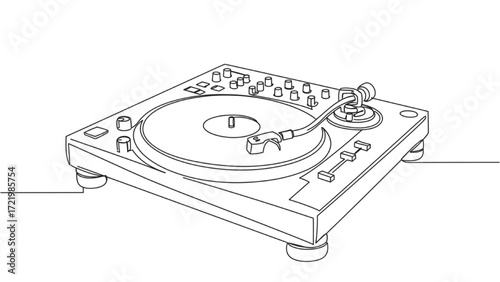 Single line drawing DJ turntable outline minimal art