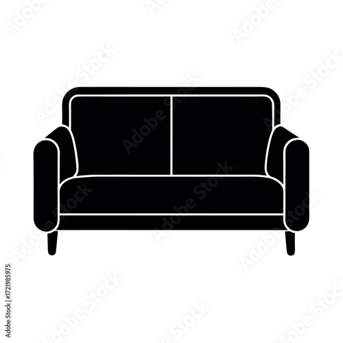 Minimal Glyph Sofa Couch with Armrests and Cushion Vector Illustration